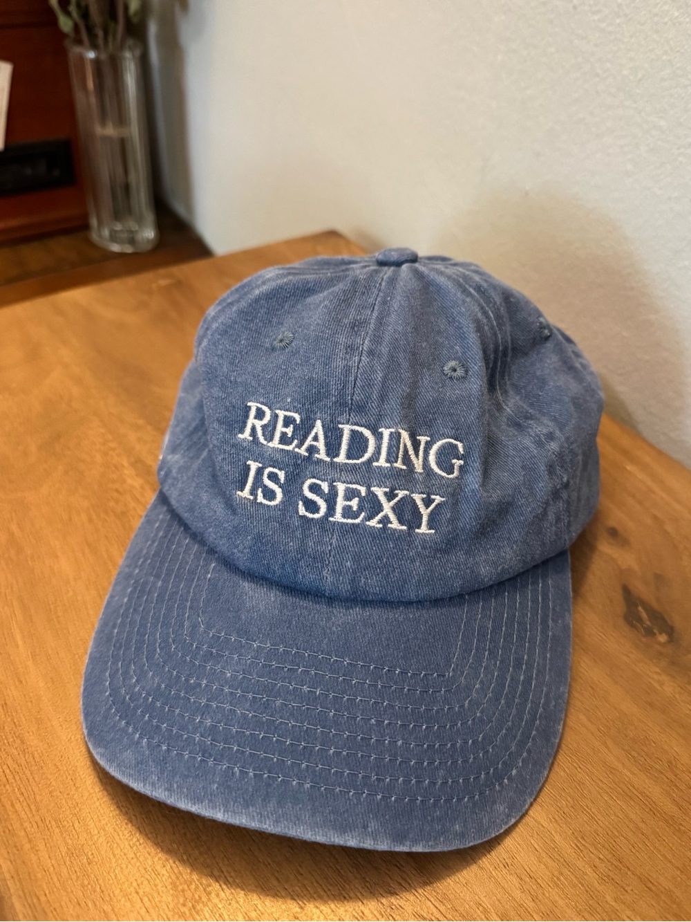 Reading Is Sexy Embroidered Denim Baseball Cap - Blue